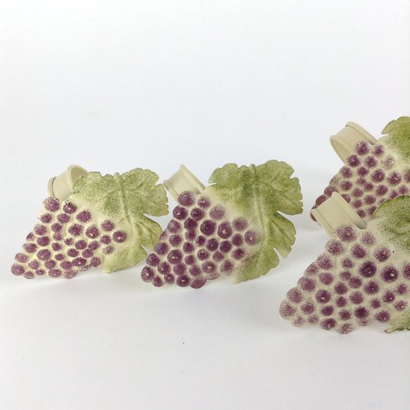Set of Six Metal Grape Cluster Napkin Rings Purple Grapes Green Leaves - Picture 6 of 8